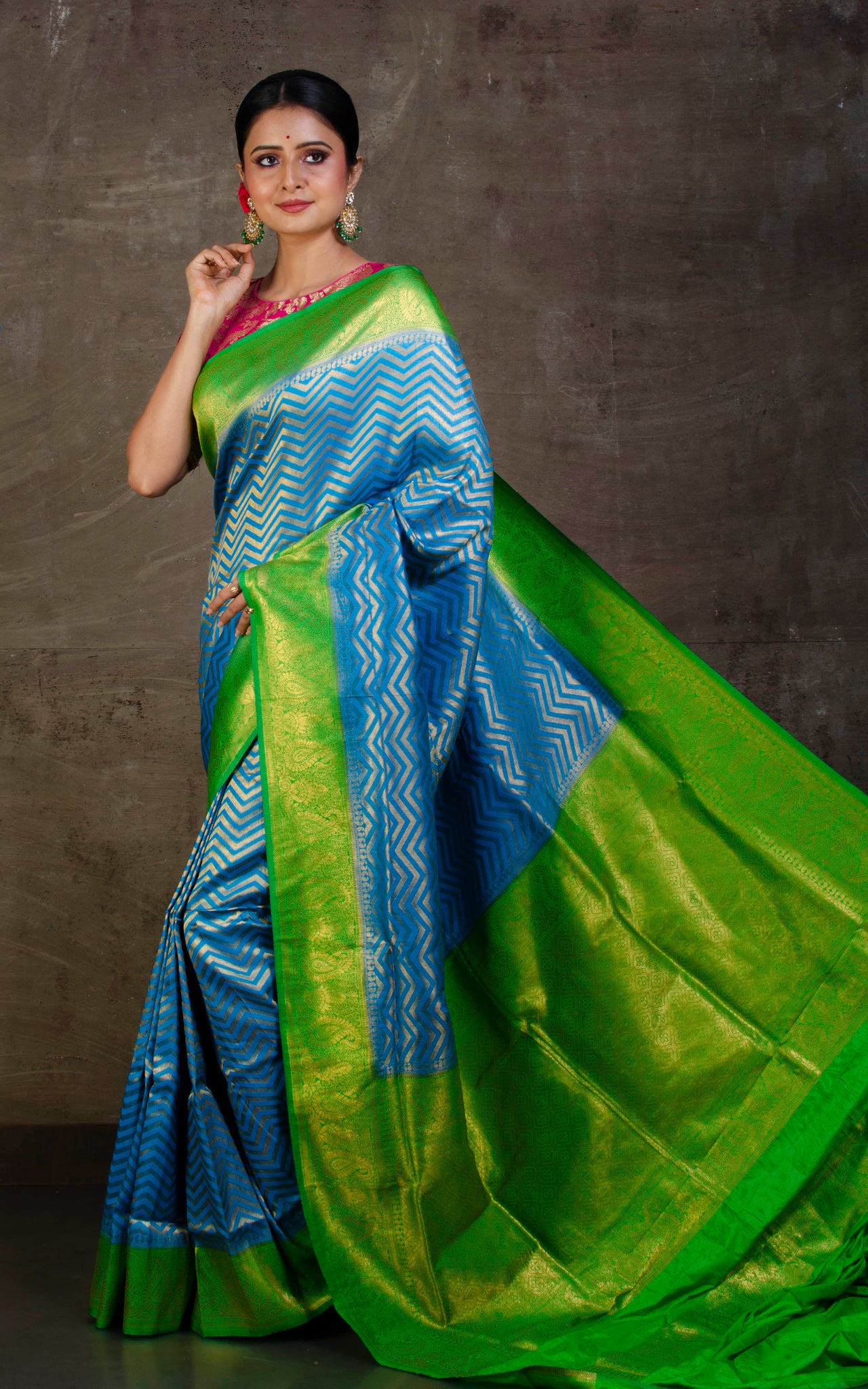 Buy Julahaa Women's Katan Silk Saree with Blouse (Blue) at Amazon.in